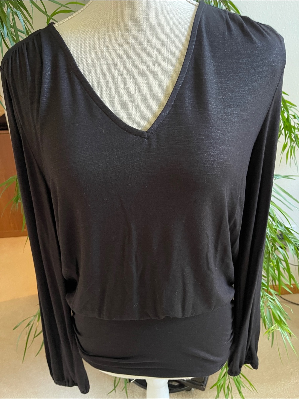 White House Black Market Black V-Neck Long Sleeve Top